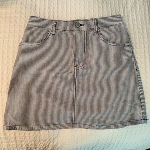 A blue and white mini skirt.